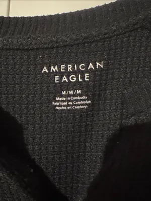 American Eagle Black Waffle Knit V-Notch Crew Top thumbnail 3