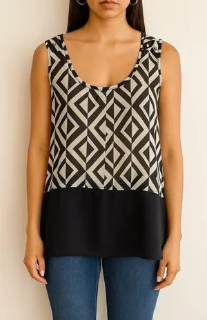 Charlotte Russe Geometric Pattern Tank Top with Gold Stud Detail, Size Small thumbnail 1