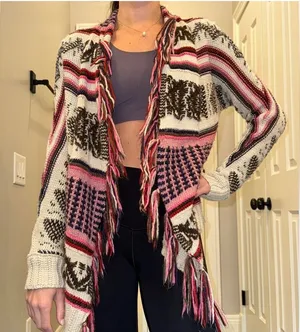 American Eagle Outfitters Patterned Cardigan - Pink and Cream thumbnail 1