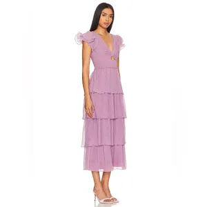 ASTR Emporia Purple Pleated Tiered Midi Dress Size Small NWT thumbnail 3