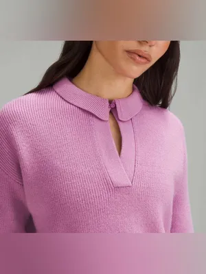 Lululemon Collared Knit Merino Wool Blend Sweater Dahlia Mauve thumbnail 3