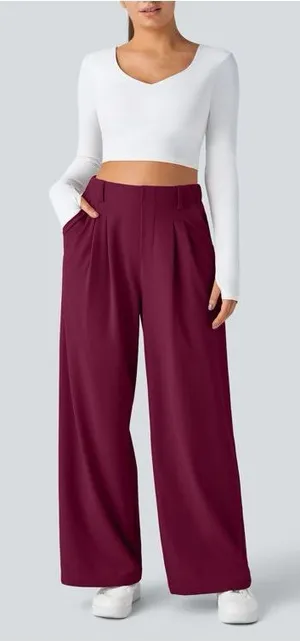 Halara High Waisted Pocket Wide Leg Waffle Knit Work Pants Womens Size XS Petite thumbnail 1