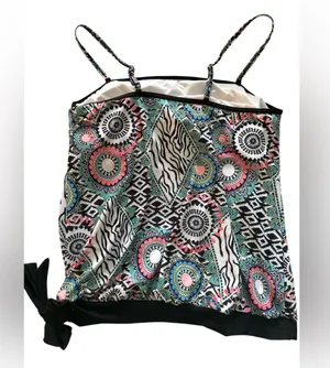 Colorful Geometric Print Tank Bathing Suit Pink Size XL thumbnail 2