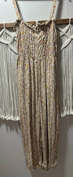 Madewell Floral Smocked Jumpsuit in Cream and Yellow thumbnail 1