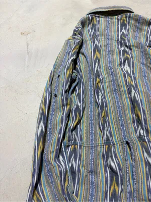 Ryan Michael Striped western Button-Up Shirt in Blue & Yellow medium thumbnail 8