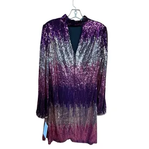 Maison Tara Sequin Long Sleeve Mockneck Mini Dress Sz 12 Purple/Gold/pink NWT thumbnail 2