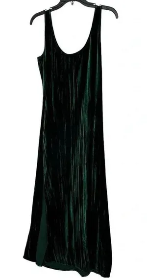 Enza Costa Silk Blend Textured Velvet Tank Green Maxi Dress Womens Size Small thumbnail 9