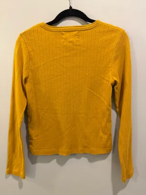 Printfresh Pointelle Long Sleeve Scalloped Collar Pajama Top Goldenrod thumbnail 5