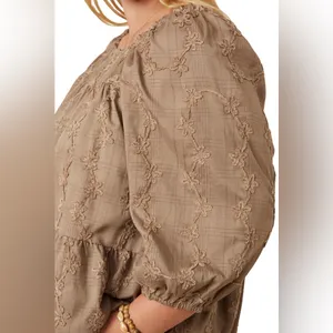 Hayden Women’s Brushed Floral Detailed Puff Sleeve Square Neck Top L thumbnail 7