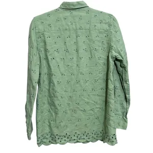 Lauren Ralph Lauren Pistachio Green Floral‎ Eyelet Linen Long Sleeve Button Top thumbnail 3