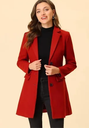 NEW Red Allegra K Notched Lapel Single Breasted Winter Coat S thumbnail 2
