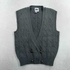 Leslie Fay Vintage 90s Academia S Sweater Vest Gray Cable Knit Double Breasted Preppy Retro thumbnail 2