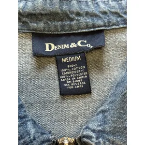 Denim & Co Women Medium Short Sleeve Zip Embroidered‎ Floral Grannycore Boho thumbnail 3