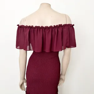 [Baltic Born] Maroon Amalfi Smocked Off The Shoulder Ruffle Maxi Dress Sz Medium thumbnail 6