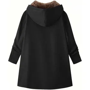 NWT ~ Long Black Thick Hoodie Style Coat Sherpa Fur Lined Jacket ~ Women's XL thumbnail 2