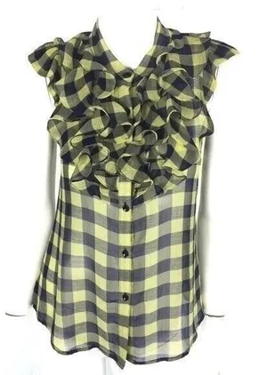 ZOA New York Plaid Ruffle Blouse Small Sleeveless Cottagecore‎ Chic thumbnail 1
