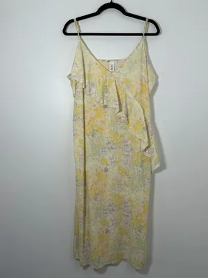 H&M Women’s XXL Yellow Floral Ruffle Midi Slip Dress Adjustable Straps thumbnail 2