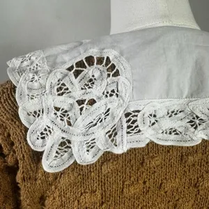 Anthropologie Cottage Balloon Sleeve Battenberg Lace Collared Cardigan Sweater L thumbnail 9