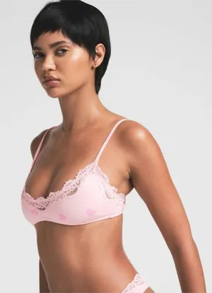 Skims‎ Heartbreaker Lace Scoop Bralette Pink Heart Print Small NWOT thumbnail 1