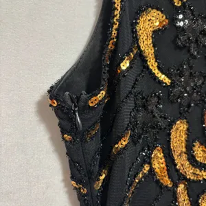 Babeyond Flapper Dress Black Gold Sequin Fringe Gatsby 1920s Costume Party‎ L thumbnail 11