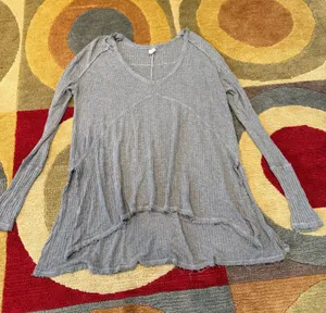 Free People Sunset Park Drippy Thermal Top Grey Long Sleeve Frayed Size Small thumbnail 1