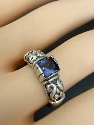 Vintage Sterling Silver Ring Blue Gemstone Ornate Scroll Design Signed Thailand thumbnail 3