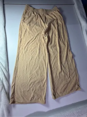 aerie Beige Wide-Leg Cozy Track Pants with smiley faces embossed thumbnail 1