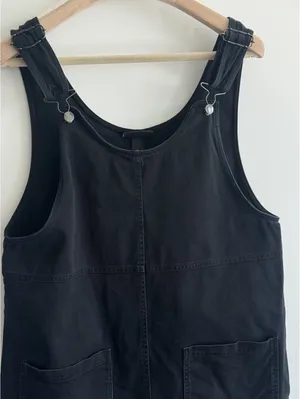 Monki Black Cotton NWOT Overall Mini Dress Pinafore Adjustable Strap Size M thumbnail 4