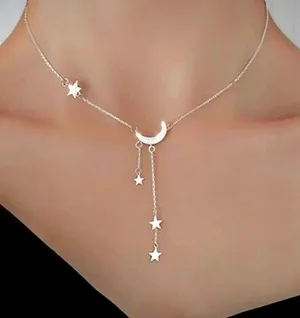 Moon and Stars necklace with rhinestones silver alloy pretty boho gift valentine thumbnail 1