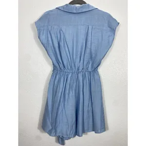 Lilyful Blue Solid Wrap V-Neck Tie Waist Lined Cap Sleeve Romper S Rayon thumbnail 6
