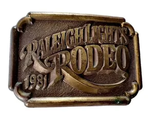 Vintage 1981 Raleigh Lights Rodeo Men's Brass Belt Buckle Western Cowboy thumbnail 1