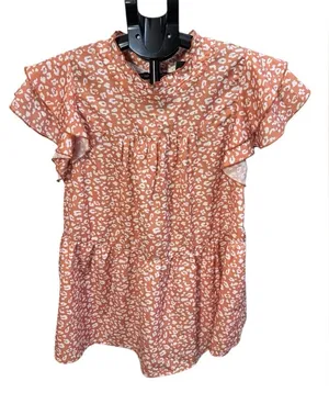Jodifl Ruffle Sleeve Top burnt orange and white print wt55 thumbnail 1
