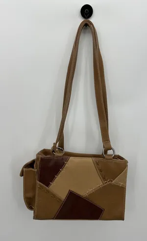 Y2K Vintage Small‎ Shoulder Purse Brown Patchwork Faux Leather Boho Artsy thumbnail 1