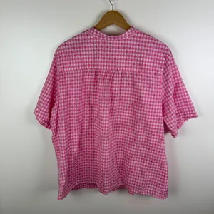 Ruby Rd Pink Gingham Textured Button Up Shirt Size 1X Lightweight Preppy‎ Cotton thumbnail 4