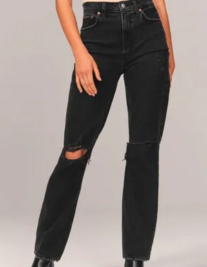 Abercrombie Black 90's Straight Leg Ultra High Rise Curve Love Jeans thumbnail 3