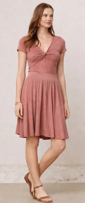 Anthropologie Dolan Knotted Taya Dress M Mauve Pink Twist Front Fit Flare‎ Chic thumbnail 1