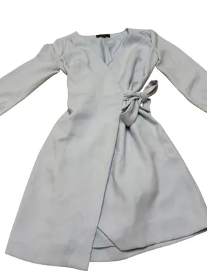 J.Crew Women’s 00 Light Blue Wrap Dress Long Sleeve Tie Waist Cocktail Mini XXS thumbnail 5