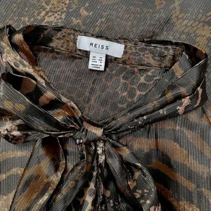 REISS Kendall Metallic Animal Print Tie Neck Blouse Gold Buttondown Size 8 thumbnail 11