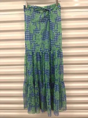 Hutch Suvi Cover-Up Skirt Cobalt Teal Gingham Floral Womens Size Small thumbnail 4