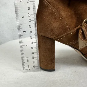 Ann Taylor‎ Brown Suede Studded Buckle Ankle Boots Women 6M Block Heel Moto Boho thumbnail 9