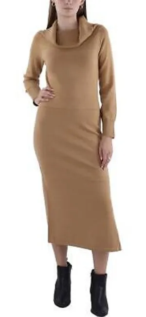 French Connection Women's Tan Cowl‎ Neck Bodycon Sweater Midi Dress Small NWT thumbnail 1