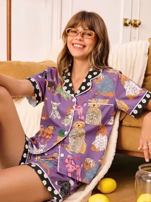 🐾🐾🐾BOGOHO🐾🐾🐾Purple Dog Print Short Pajama Set - Women-XL thumbnail 3