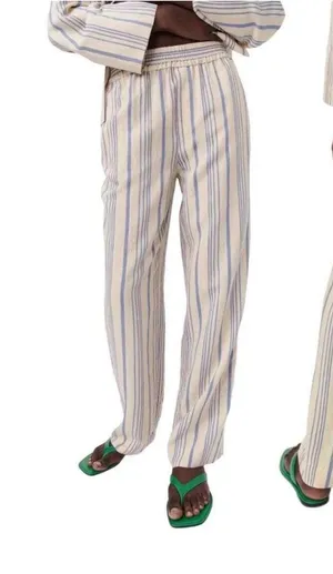 Zara Beige Blue Striped High Waist Pull on Trouser‎ Pants Size Medium thumbnail 1