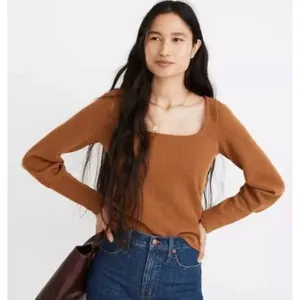 Madewell Ottoman Rib Square-Neck Top Dried Cedar Brown Rust XS Long Sleeve thumbnail 1