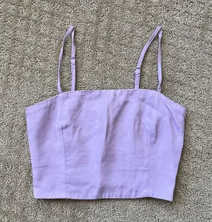Zara TRF Satin Crop Top Purple Smocked Back Zip Side Adjustable Straps Size XS thumbnail 1