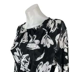 INC International Concepts Black White Floral Mesh Long Sleeve Blouse Top Size S thumbnail 3