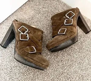 Juicy Couture‎ Collette Mules Size 8 Brown Suede Wood Platform Y2K Bratz Glam thumbnail 1