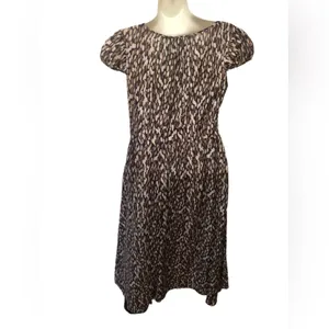 Banana Republic Printed Silk Blend Midi Peasant Dress 4 Tied Scoop Neck Brown thumbnail 7