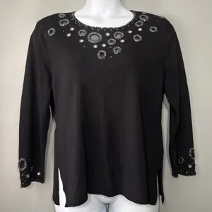 Gardy Sweater Size XL Black Beaded Whimsigoth Maximalist Gothic Chic Glam Event thumbnail 2