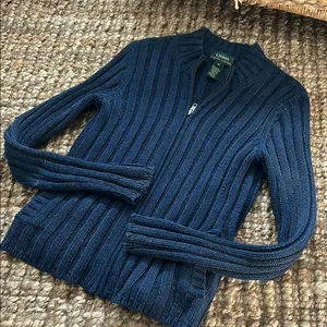 Ralph Lauren Navy Silk Linen Blend Zip Up Knit Sweater Size Small thumbnail 1